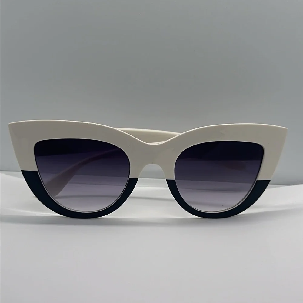 NWT Chic White & Black Cat Eye Sunglasses - UV Protection - Oversized Fashion
